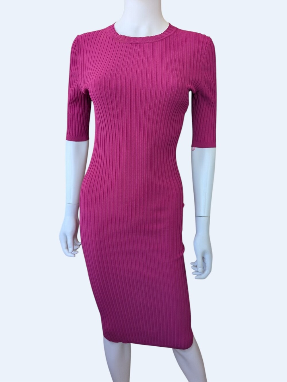 St. John Ribbed Midi Dress in Deep Pink